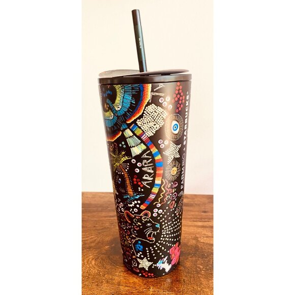 Starbucks Farm Rio Black Graphic Borogodo Rainbow Print 24 Oz Stainless Tumbler - Picture 4 of 11
